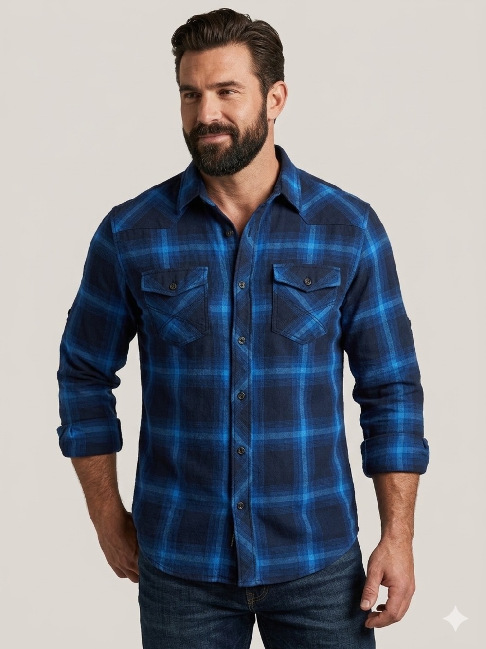 Rock & Republic Navy and Royal Blue Plaid Button-Front Shirt